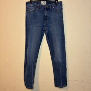 Luke & Dutch Mens Slim Straight Leg Jeans Medium Wash Street Blue Denim 36x30